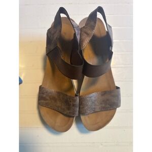 Pierre Dumas Wedge Sandals Womens 10 Bronze Good Metallic Platform Strappy Boho